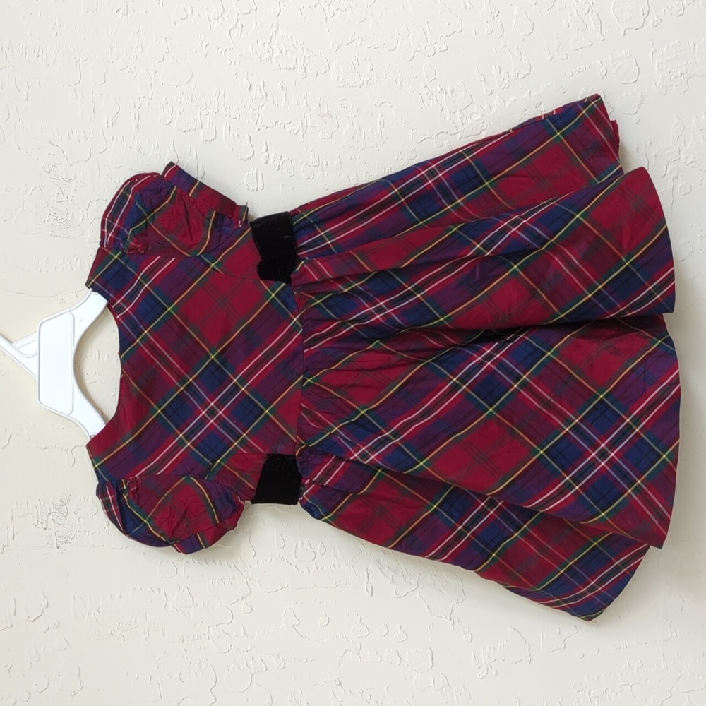 Gymboree Red Silk Holiday Plaid Fit And Flare Party Dress Size 6-12 months